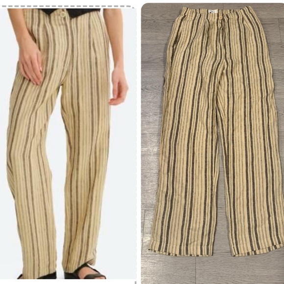 MATE the Label Pants - MATE The Label Striped Organic Linen Straight Leg Trousers Size M
